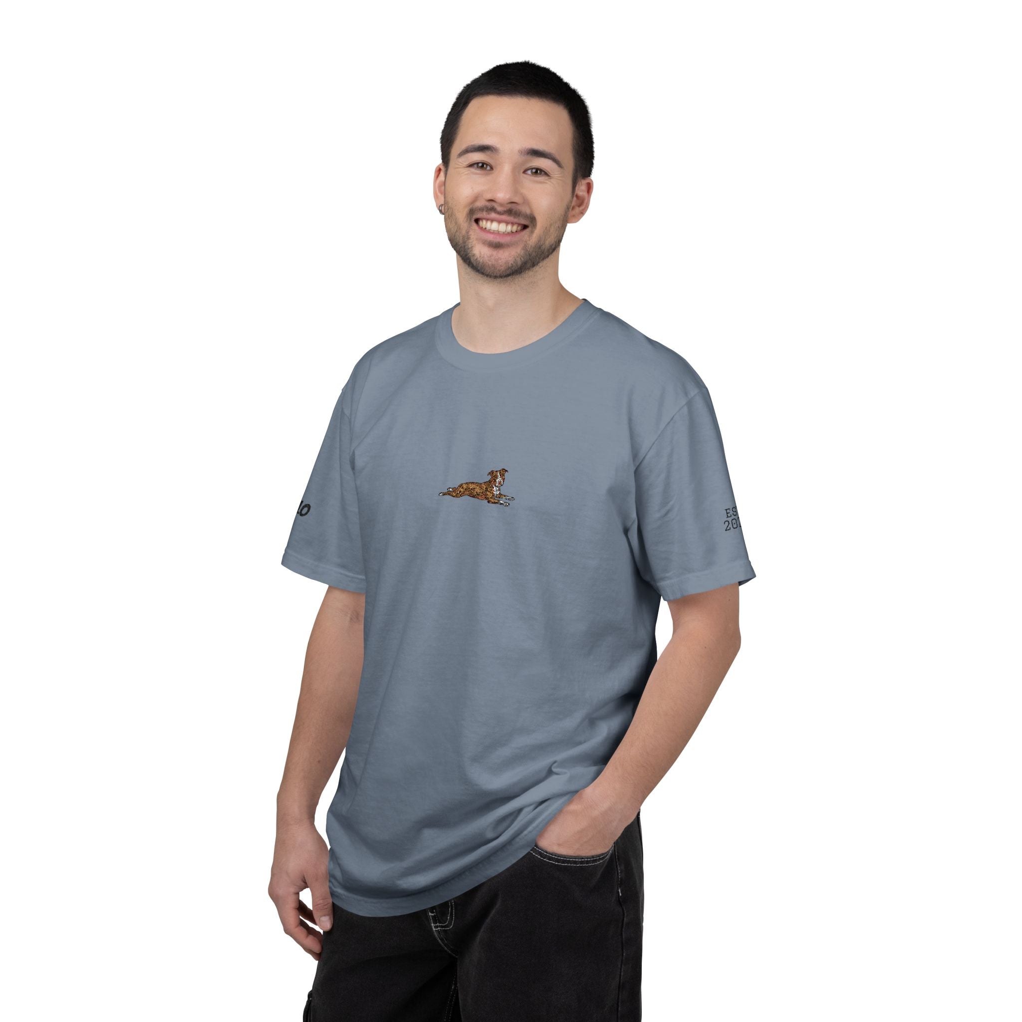 Dog Sploot T-Shirt — Personalized Dog Name & Birth Year Sleeve Tee