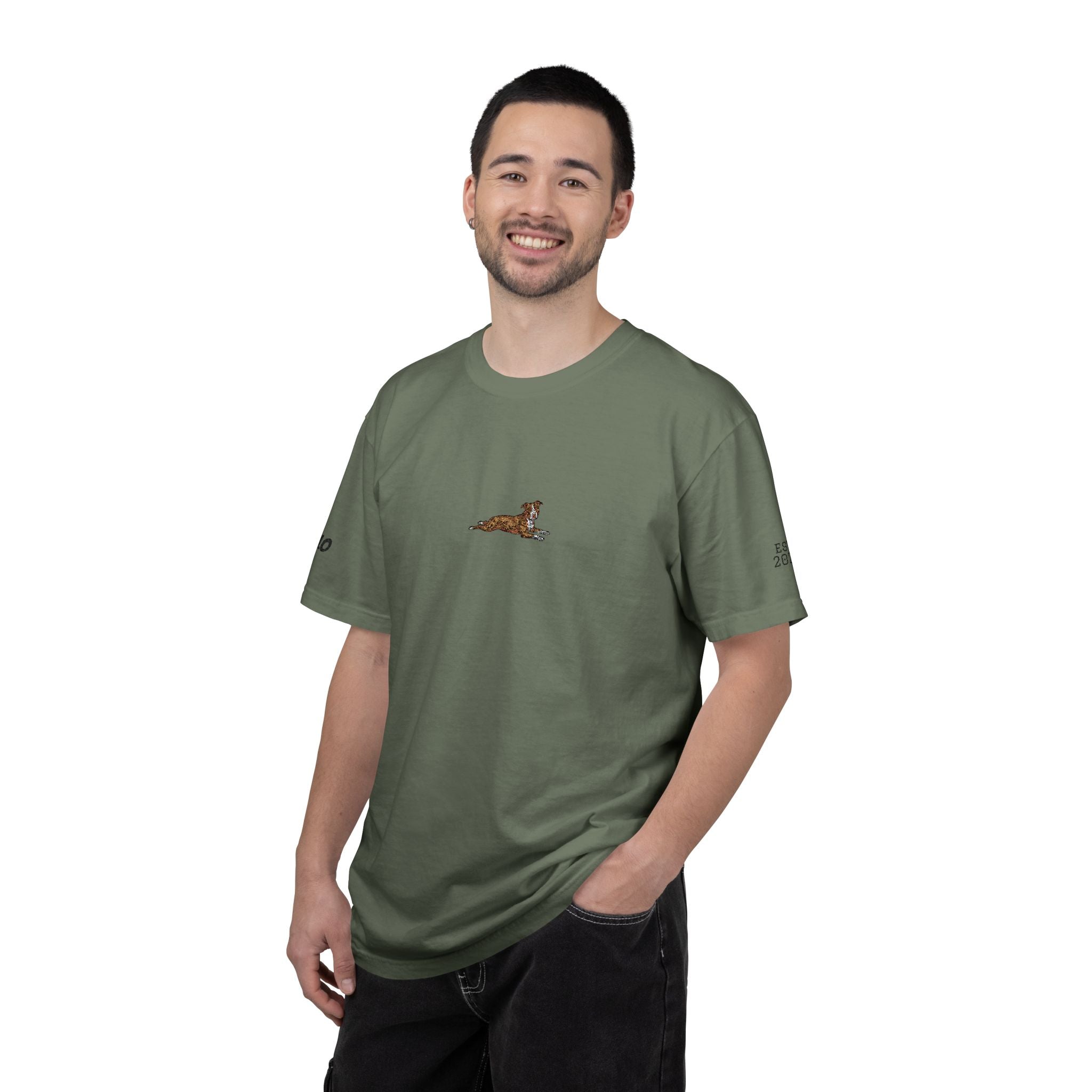 Dog Sploot T-Shirt — Personalized Dog Name & Birth Year Sleeve Tee